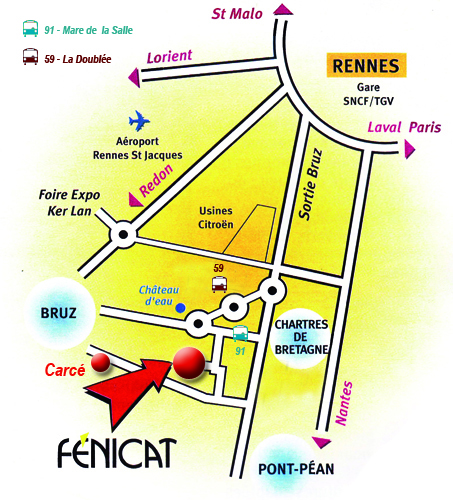 Plan d'accès à Fénicat Bruz Rennes